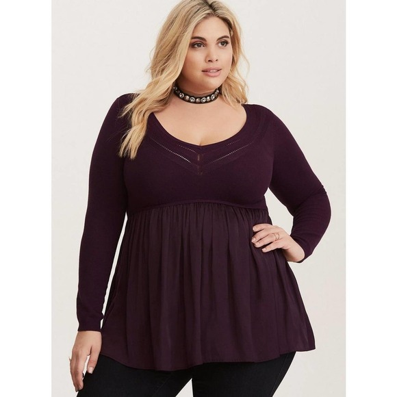 Torrid Pullover V-Neck Baby Doll Sweater Purple Women's 5 5X H14633 - Picture 1 of 11